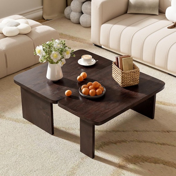 Yvonne Modern Minimalist 35 in. Brown Rectangle MDF Wood Coffee Table Set, Espresso