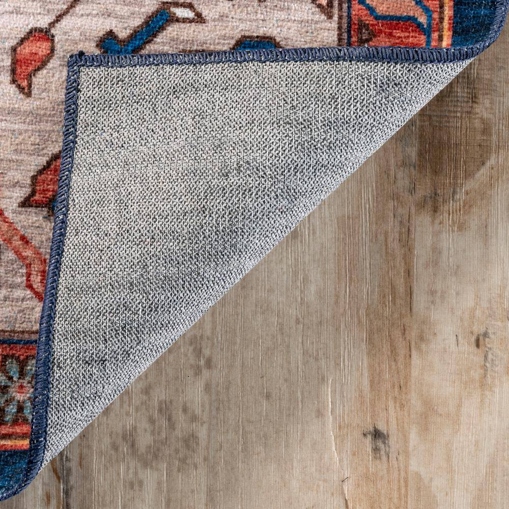 6' Round Red and Blue Oriental Synthetic Area Rug