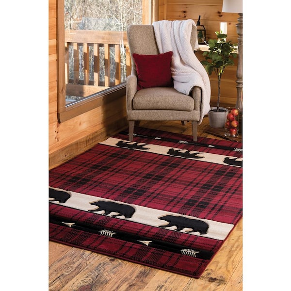  Home Dynamix Buffalo Bear Rustic Area Rug, Brown/Red