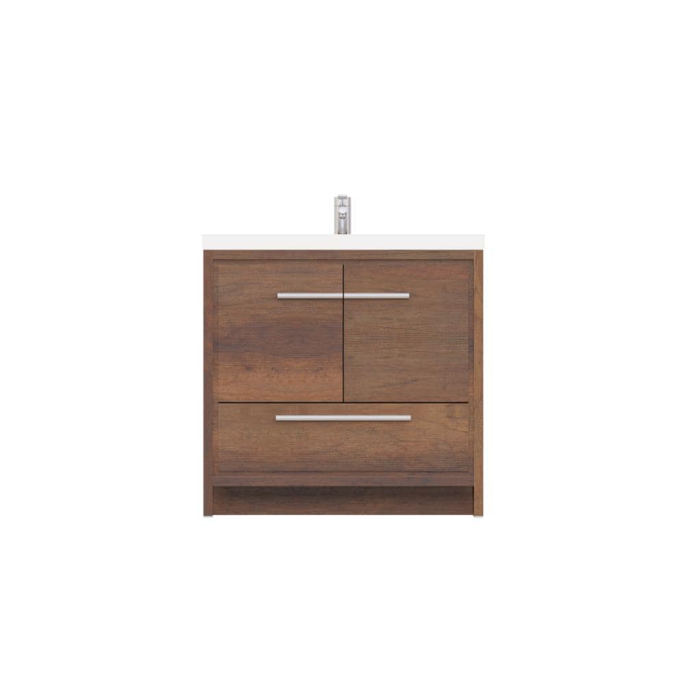 Rosewood Brown 36" Freestanding MDF Bathroom Vanity with White Acrylic Sink