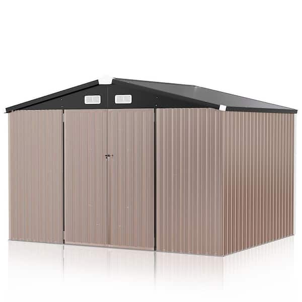 10 ft. W x 8 ft. D Brown Outdoor Metal Storage Shed with Double Lockable Door, Vents for Backyard Garden (73sq. ft.)
