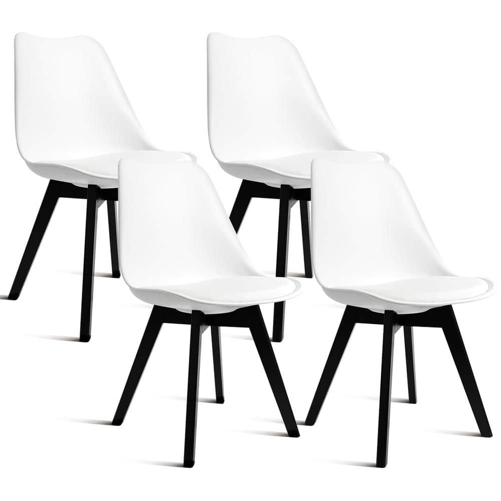 Modern White Chairs with Black Wood Legs for Kitchen, Dining and Living Roo