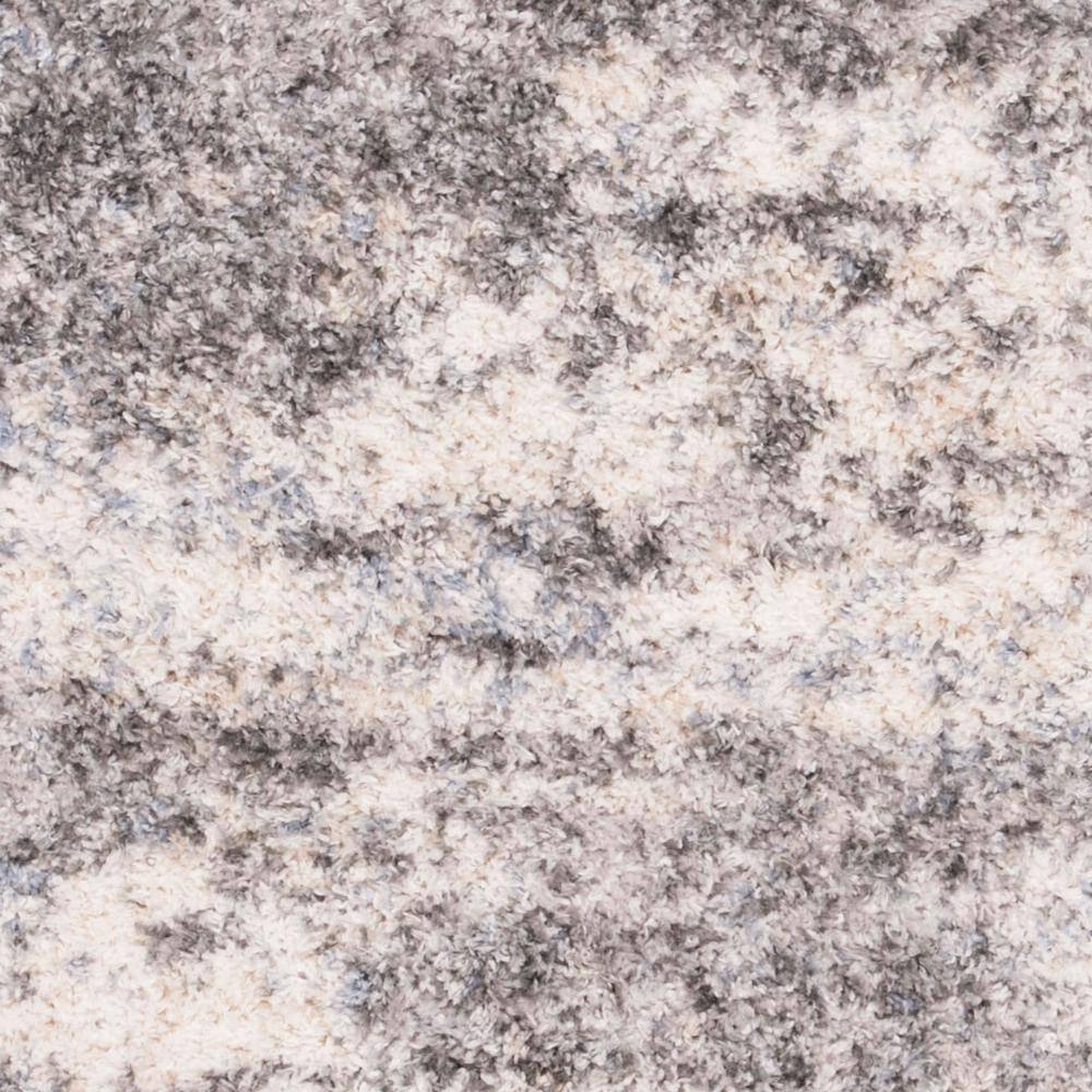 Grey and Cream Synthetic Shag Runner Rug, 2' x 14'