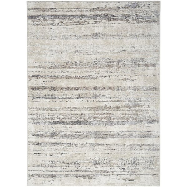Nourison Glam Cream Grey 5 ft. x 7 ft. Contemporary Area Rug