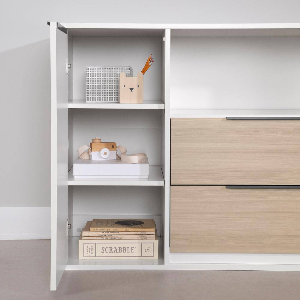 Double Soft Elm and White 2-Drawer Dresser with Door