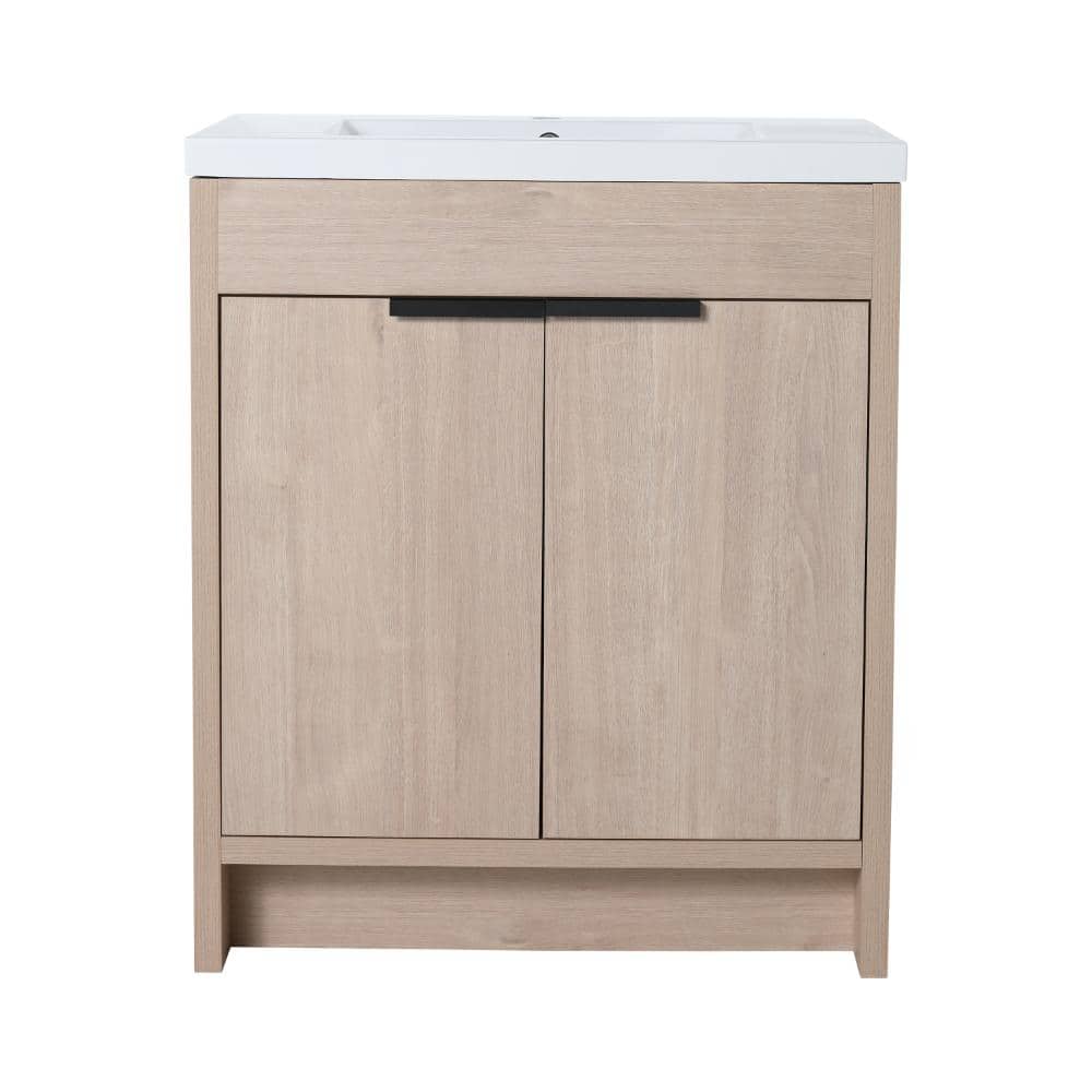 30 in. Single Sink Light Oak Freestanding Bath Vanity with Soft-Close Doors and White Resin Sink Top (Unassembled) price history on PriceWatchPro