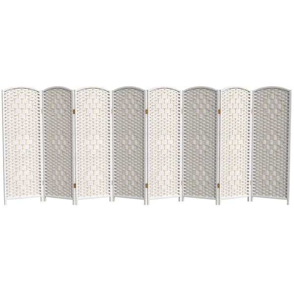 4 ft. Short Diamond Weave Fiber Folding Screen - White - 8 Panel