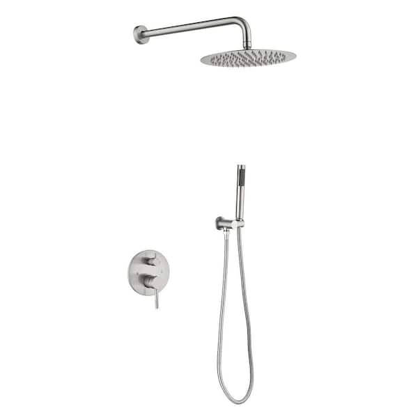 Unbranded Single Handle 2-Spray 10 in. Round Shower Faucet 1.5 GPM with High Pressure in Brushed Nickel (Valve Included)