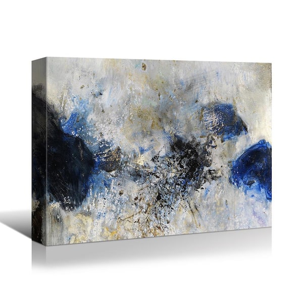 Vsmile Abstract 1-Piece Unframed Canvas Wall Art Decor in Blue and White 32 in. x 48 in.