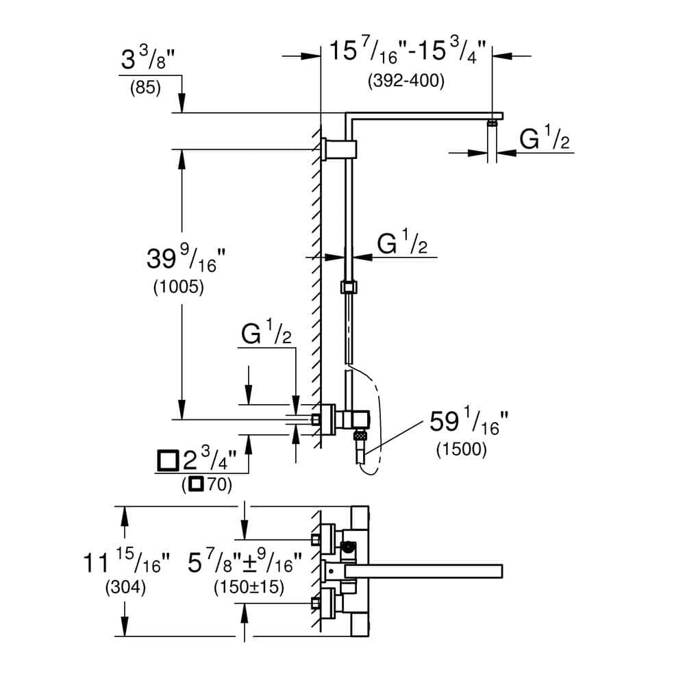 Chrome Adjustable Height Wall Mounted Shower System