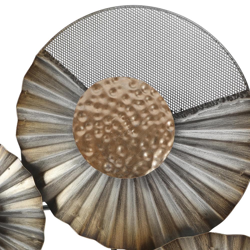 48.5" W Distressed Gray and Gold Metal Floral Wall Sculpture