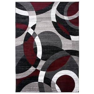 Modern Abstract Circles Design Red 10 ft. x 14 ft. Area Rug