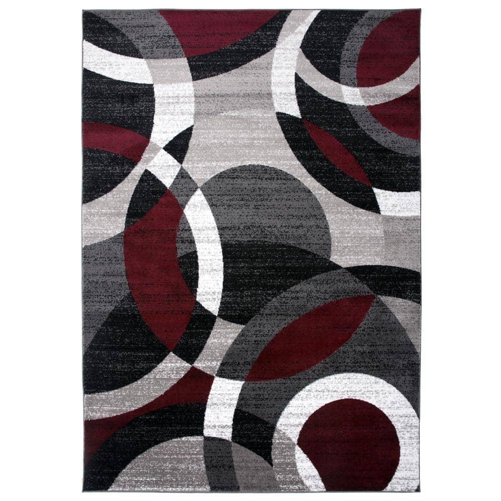 World Rug Gallery Modern Abstract Circles Red 5 ft. 3 in. x 7 ft