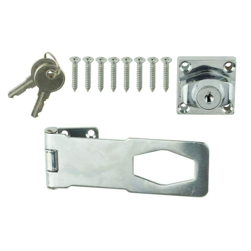 Everbilt 4 1 2 in. Chrome Key Locking Safety Hasp 13527 The Home Depot