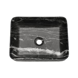 19 in. Matte Black Porcelain Ceramic Rectangular Bathroom Vessel Sink in Marble Look