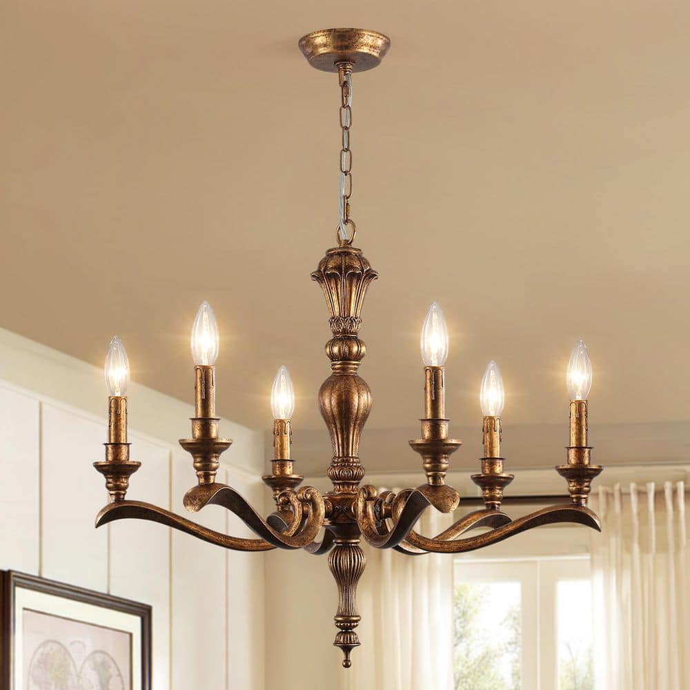 26 in. 6-Light Antique Brass French Country Chandelier Adjustable Classic / Traditional Gold Foil Hanging Light Fixture price history on PriceWatchPro