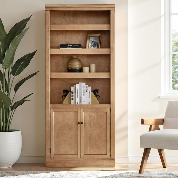 Hermi 78 in. Tall Oak Wood 4-Shelf Standard Bookcase with Adjustable shelves