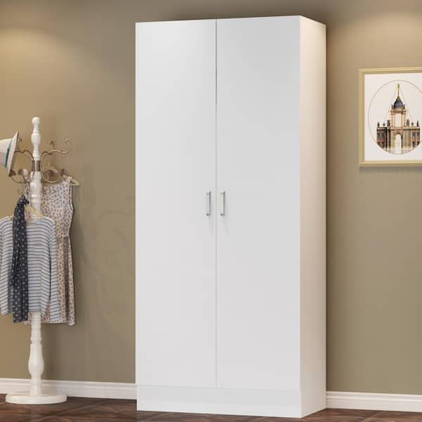 FUFU&GAGA Contemporary 4-Door Wardrobe Closet with 2 Drawers, Durable PB  Board Construction, Distressed Paint Finish, Hanging Rods in the Armoires  department at