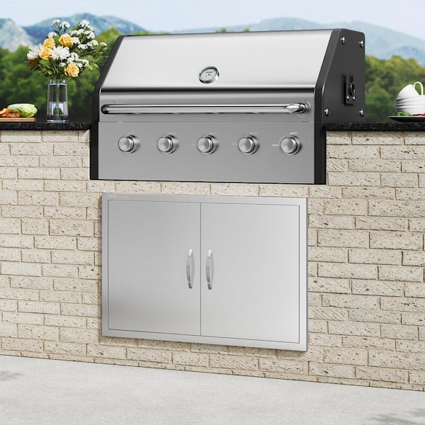 36 in. W x 24 in. H Double Outdoor Kitchen Door BBQ Access Door Stainless Steel Flush Mount Door with Handles