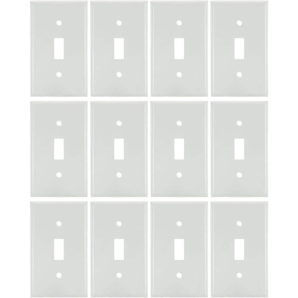White Plastic 1-Gang Toggle Switch Plate, 12 Pack