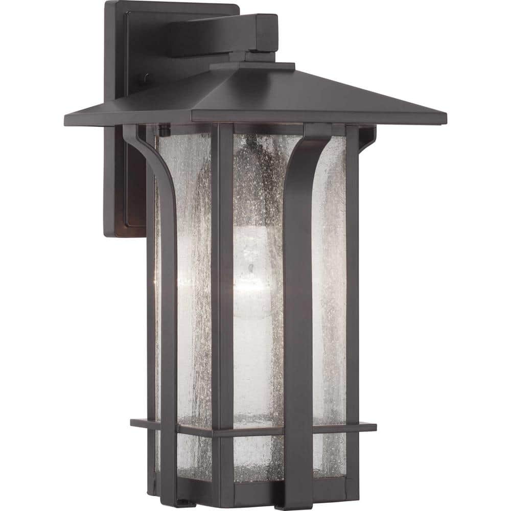 Cullman Collection 1-Light Antique Bronze Clear Seeded Glass Craftsman Outdoor Medium Wall Lantern Light price history on PriceWatchPro