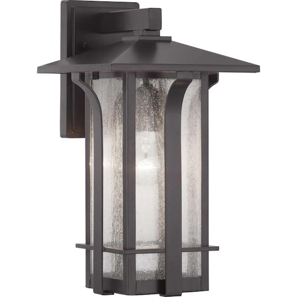 Progress Lighting Cullman Collection 1-Light Antique Bronze Clear Seeded Glass Craftsman Outdoor Medium Wall Lantern Light