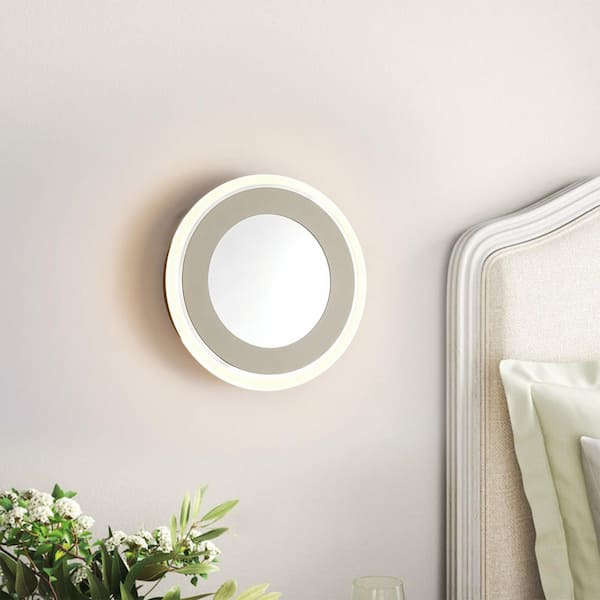 Auren 7.7 in. 1-Light Sand White Modern Round LED Wall Sconce