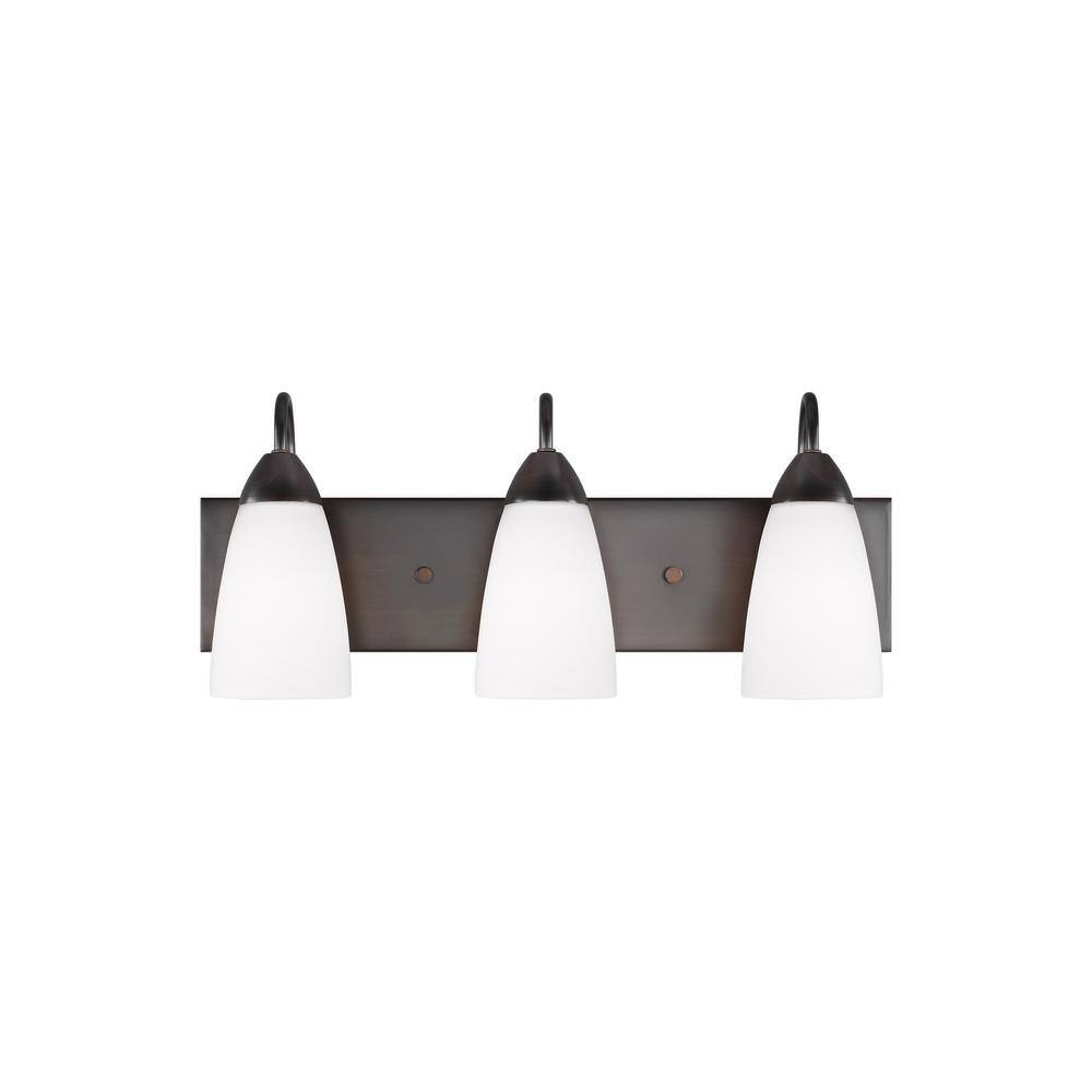 Seville Bronze 3-Light Wall Bath with Etched Glass Diffusors