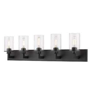Savannah 38.75 in. 5-Light Bronze Vanity Light with Clear Glass