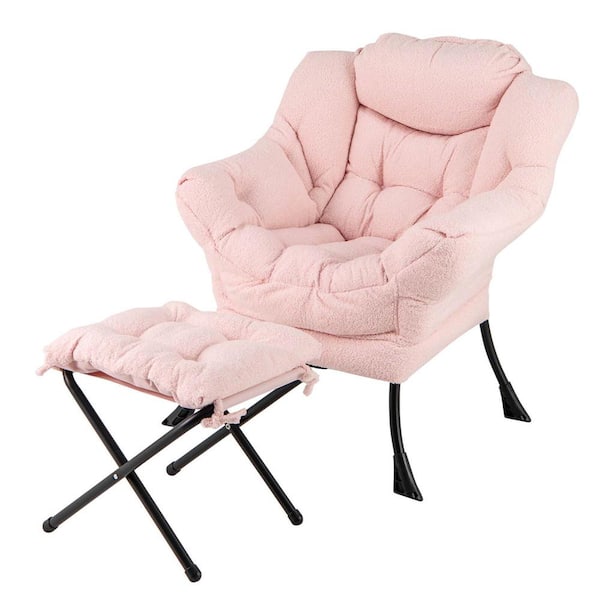 Costway Pink Polyester Lazy Sofa Chair and Ottoman Sets with Tufted Cushions and Ottoman