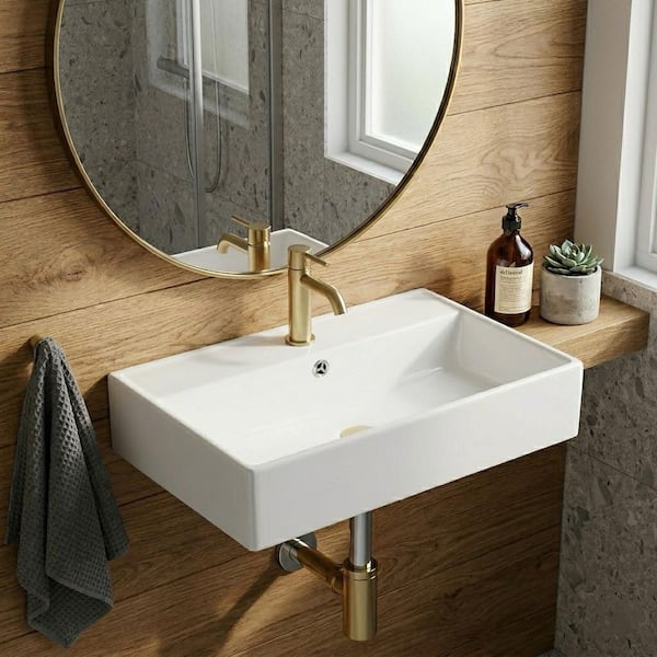 MYRYY 5 in. H Ceramic Rectangular Wall Mount Sink Wall Hung