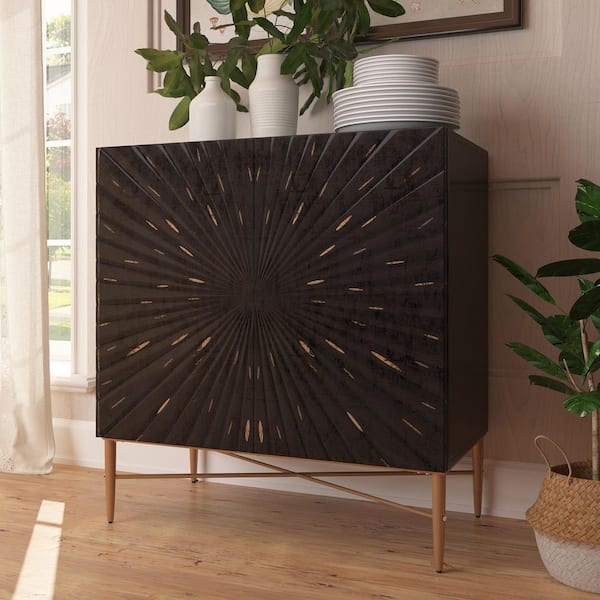 Black 32 in. Vintage Patterns Accent Storage Cabinet