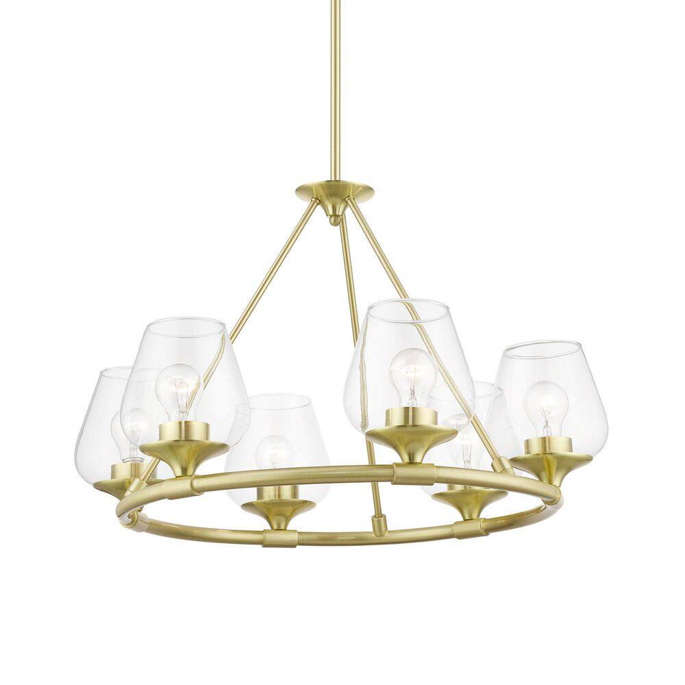 Elegant Willow 6-Light Chandelier with Clear Glass in Satin Brass