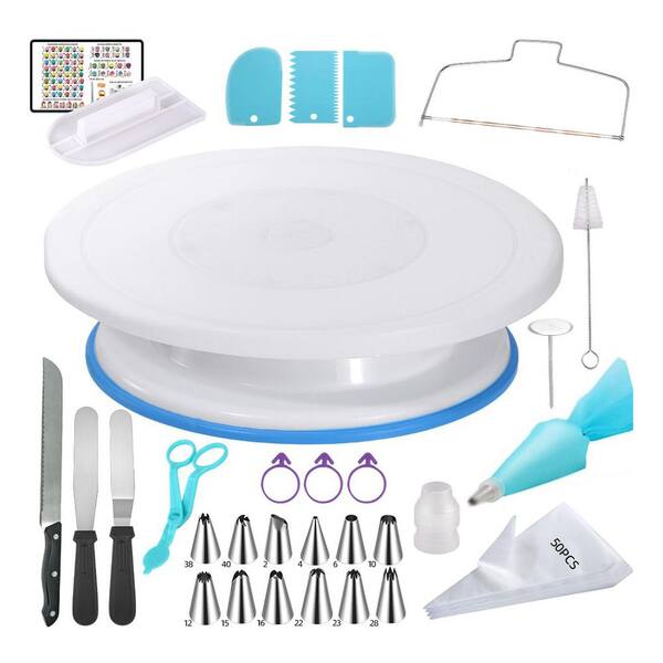 thumbnail image 2 of 71pc Cake Decorating Set - Rotating Turntable, Russian Nozzles, Piping Bags, Icing Smoothers - Stainless Steel, Dishwasher Safe 2 of 3