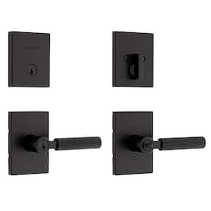 Mirada Matte Black Keyed Entry Door Handle and Single Cylinder Deadbolt Combo Pack Featuring SmartKey Security