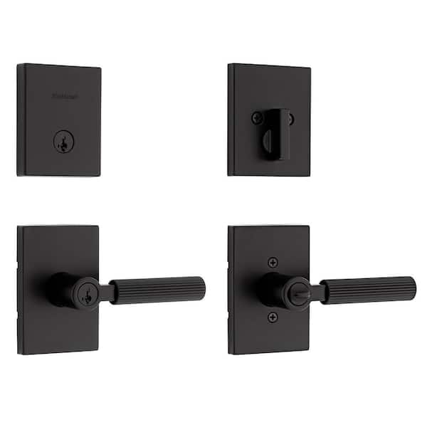 Mirada Matte Black Keyed Entry Door Handle and Single Cylinder Deadbolt Combo Pack Featuring SmartKey Security