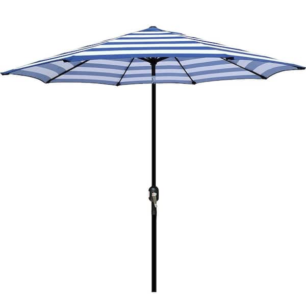 Unbranded 9 ft. Iron Market Tilt Patio Umbrella in Blue and White Stripe