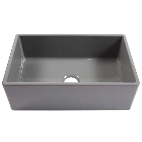 Bradstreet II 30 in. Farmhouse Apron Front Undermount Single Bowl Gloss Gray Fireclay Kitchen Sink