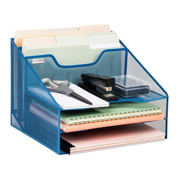 12.5 in. L x 11.5 in. W x 9.5 in. H File Organizer Desk Organizer Paper Tray Metal, Turquoise