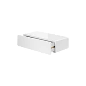 CASSY 19.7 in. x 9.8 in. x 5.1 in. White Floating Drawer Decorative Wall Shelf with Brackets