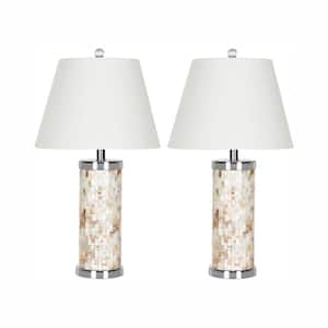 Diana 21.5 in. Shell Coumn Table Lamp with White Shade (Set of 2)
