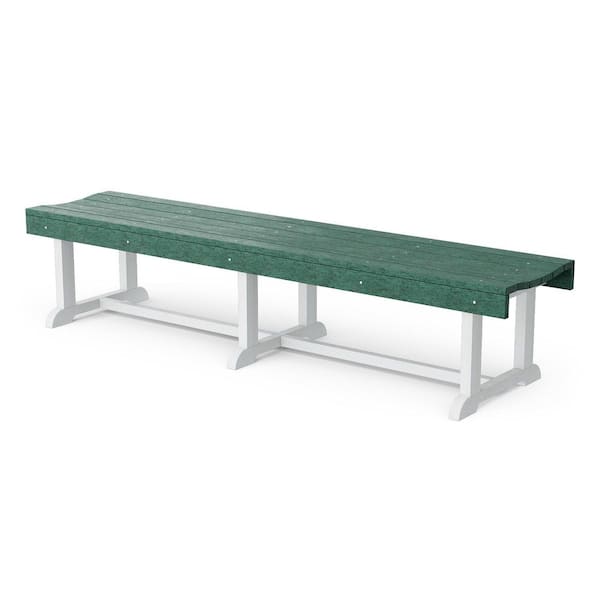 Heritage 68 in. Turf Green and White HDPE Plastic Outdoor Patio Backless Bench