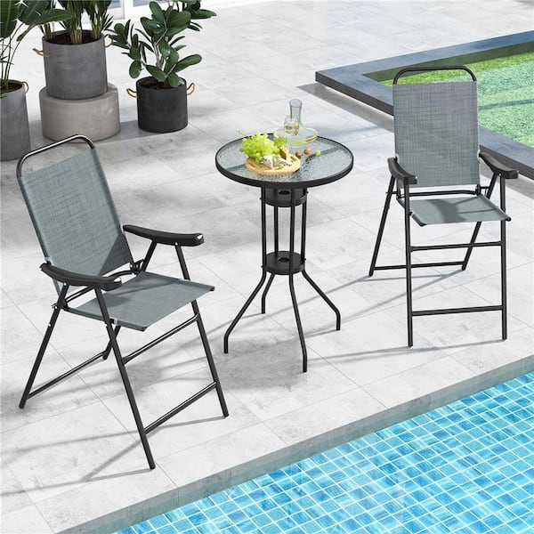 Costway Metal Folding Outdoor Bar Stool (2-Pack) in Blue