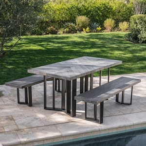 Verona 28.75 in. Grey Oak 3-Piece Concrete and Metal Rectangular Outdoor Dining Set