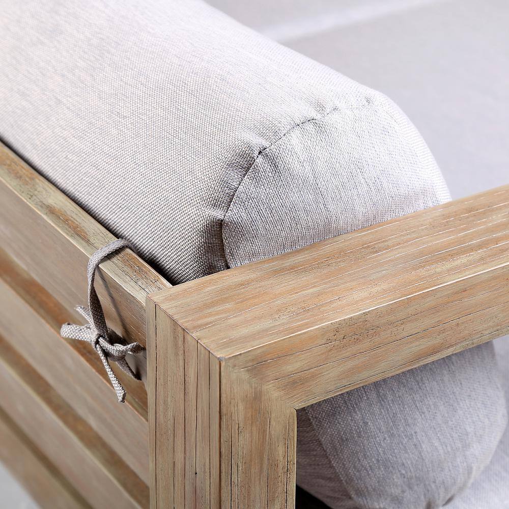 Light Gray Eucalyptus Wood Outdoor Sofa with Cushions