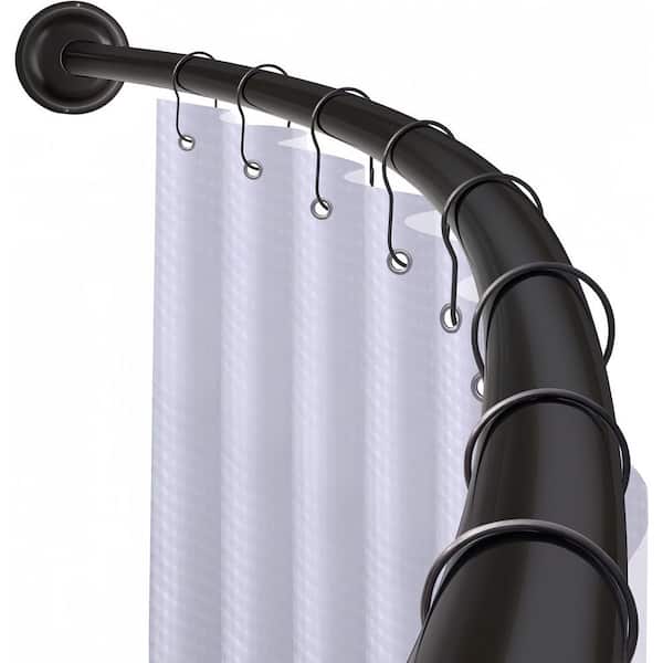 72 in. Rustproof Wall Mounted Single Curved Shower Rod, Aluminum, Adjustable from 45 to 72 in. Wide, Black