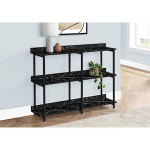 47.25 in. Black Marble-Look Rectangle Particle Board Console Table with Shelves