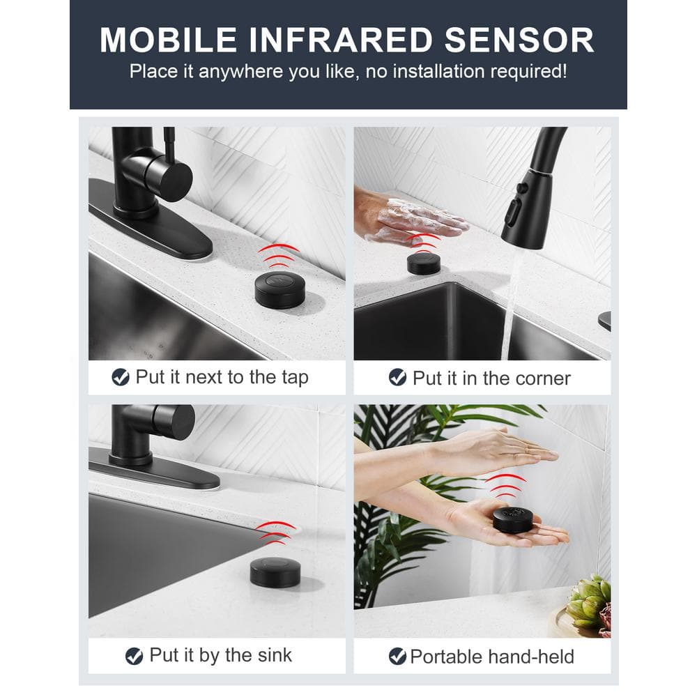 Matte Black Touchless Pull-Down Sprayer Kitchen Faucet with Sensor