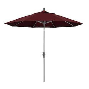 9 ft. Hammertone Grey Aluminum Market Patio Umbrella with Collar Tilt Crank Lift in Burgundy Pacifica
