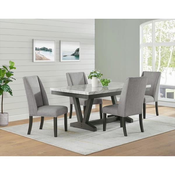 Eve Charcoal Wood Grey Fabric and Nail Heads Side Chair (2 Per Carton)